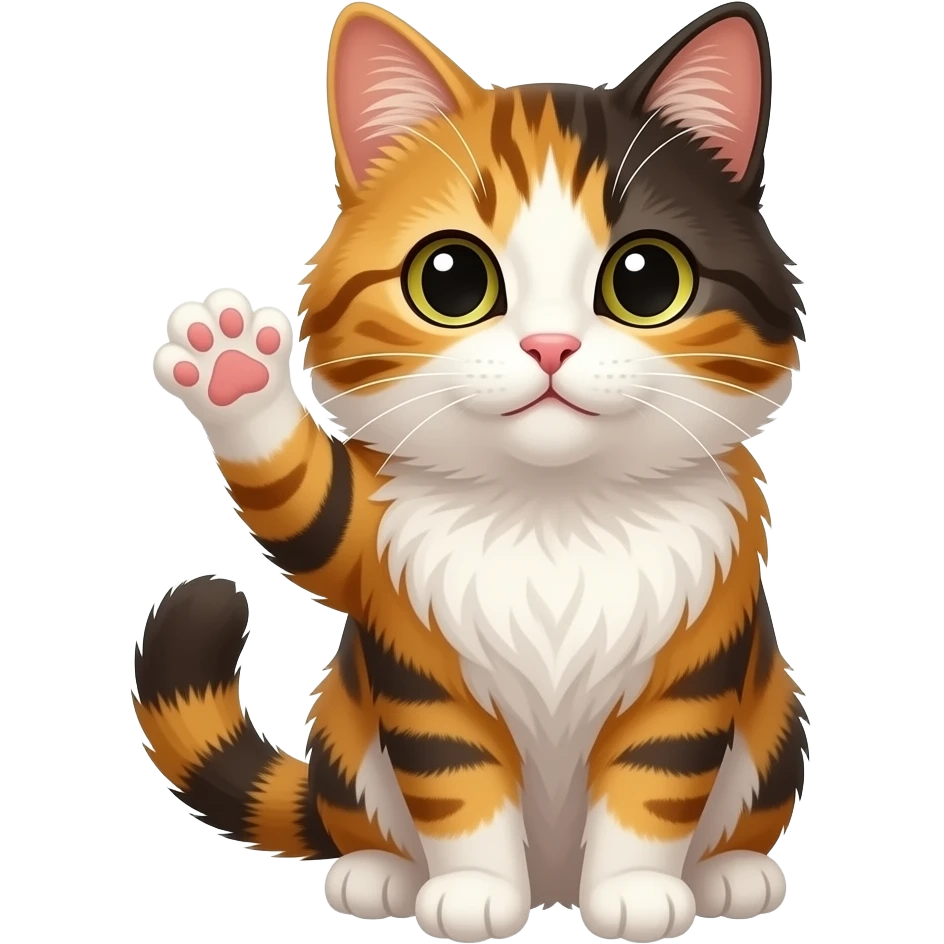 cute long haired calico cat waving emoji