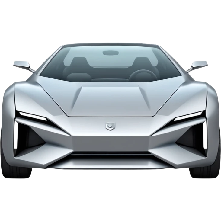 A futuristic chrome car emoji, sharp geometric body design inspired by cybertruck aesthetics, smooth silver metallic surface, matte and glossy chrome mix, minimal details, soft reflections, clean edges, iOS emoji style, centered, clean white background, soft studio lighting, no text emoji