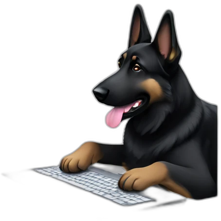 Black german shepherd working at the computer emoji