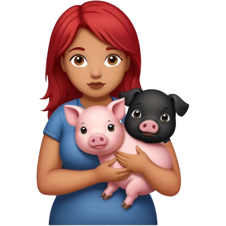 Thick girl with red hair on left and black hair on right holding her pet pig emoji