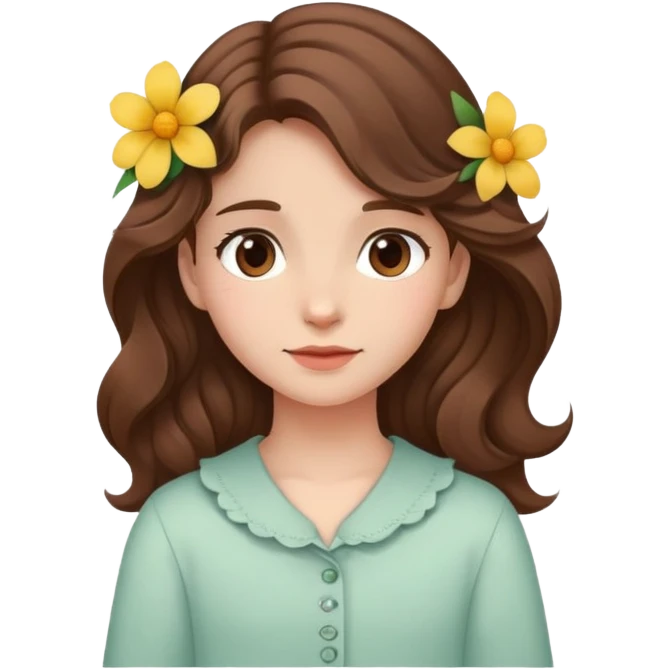 A girl with wavy hair, a flower tucked behind her ear, and a gentle expression. emoji