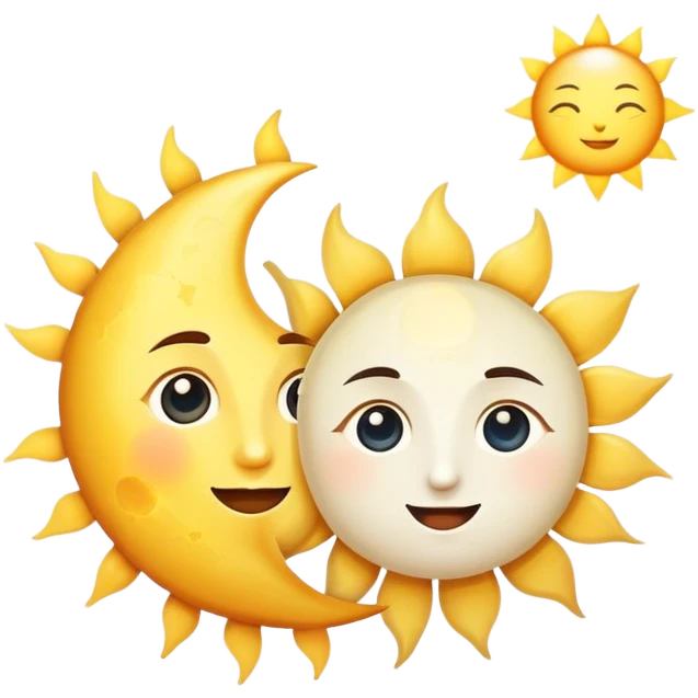 a really bright  big sun and a small moon who shines because of it. the sun is bigger and the moon bright too emoji