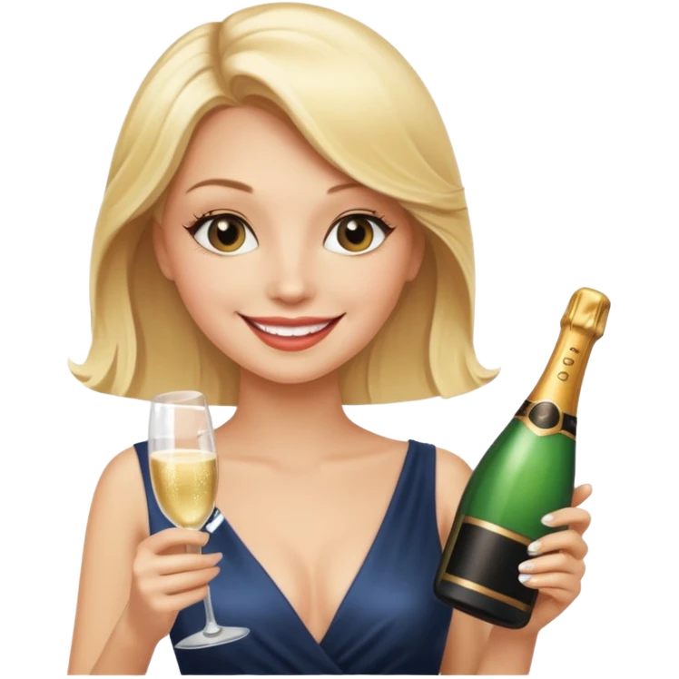 Glamorous blonde lady holding champagne bottle emoji
