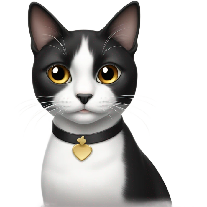 Tuxedo female cat, white paws, white tummy, black mark near nose emoji