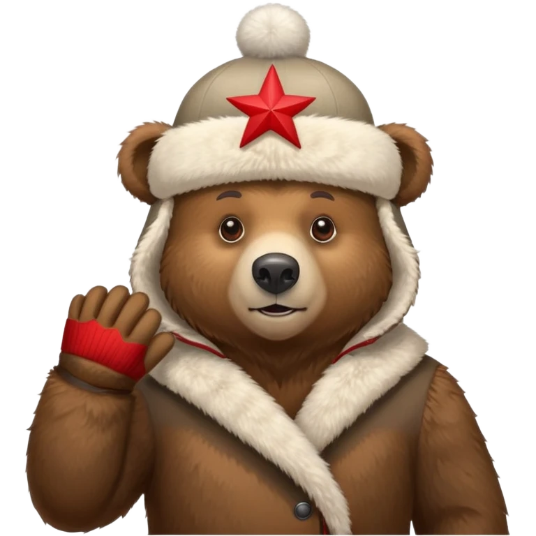 Brown bear wearing a traditional Russian ushanka hat with red star emoji
