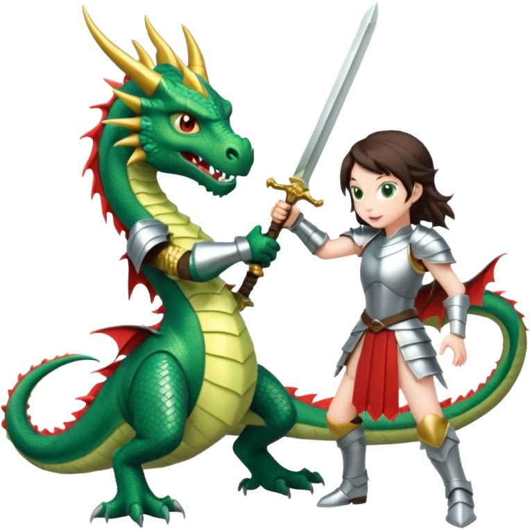 a girl in armor sword fighting a dragon emoji