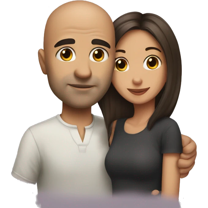 Bbrown Bald guy kissing girl with dark brown hair emoji