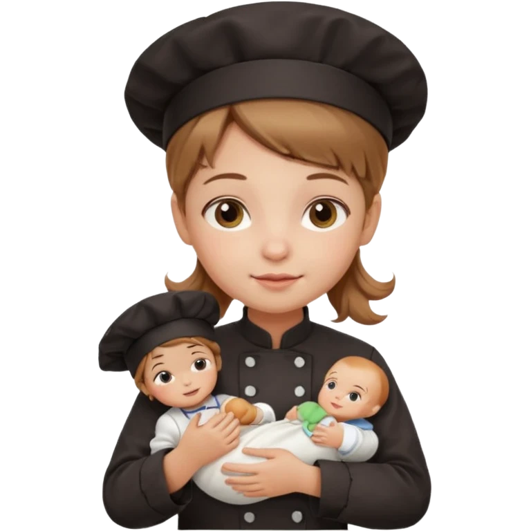 girl kid italian chef, uniform, holding babydoll emoji
