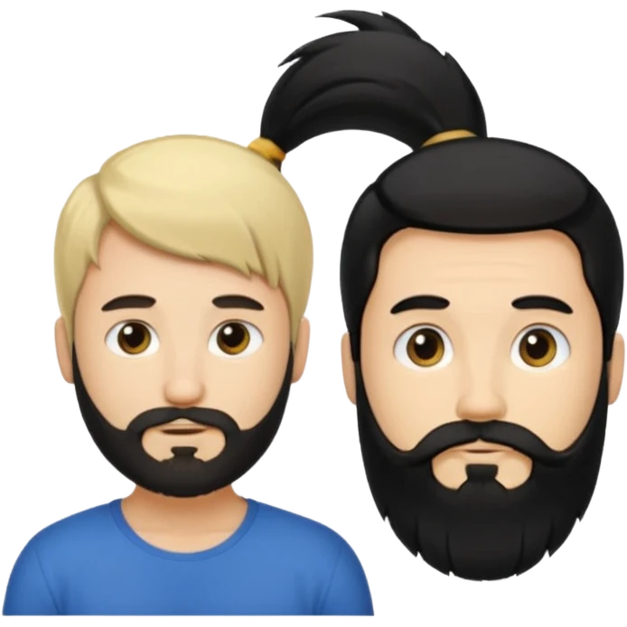 Man with long black hair tied in a tail and beard with a young blond short-haired without a beard emoji