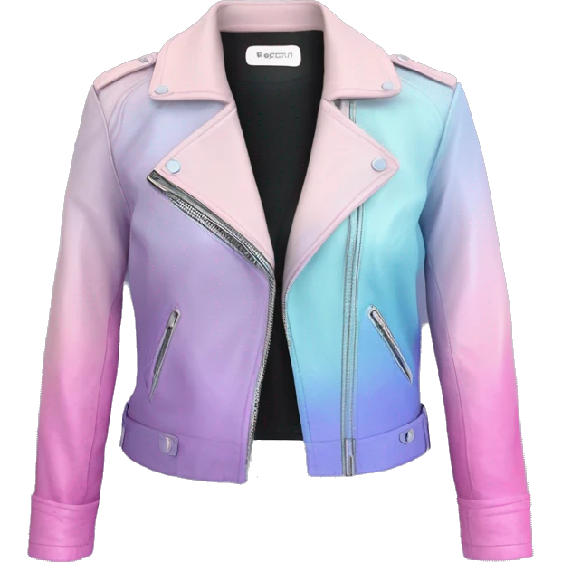 Realistic isolated side view of a pastel pink,pastel blue,and pastel purple ombre bolero fashion leather jacket with rolled sleeves. emoji