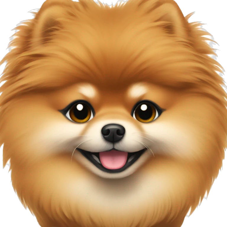 A small red fluffy Pomeranian sits and smiles  emoji