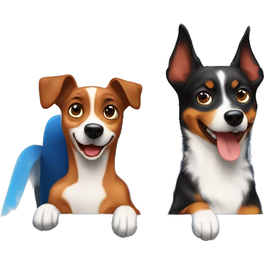 A mini pinscher and an australian shepard in a rollercoaster emoji