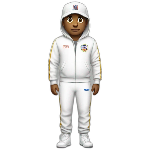gopnik stands in a white track suit emoji