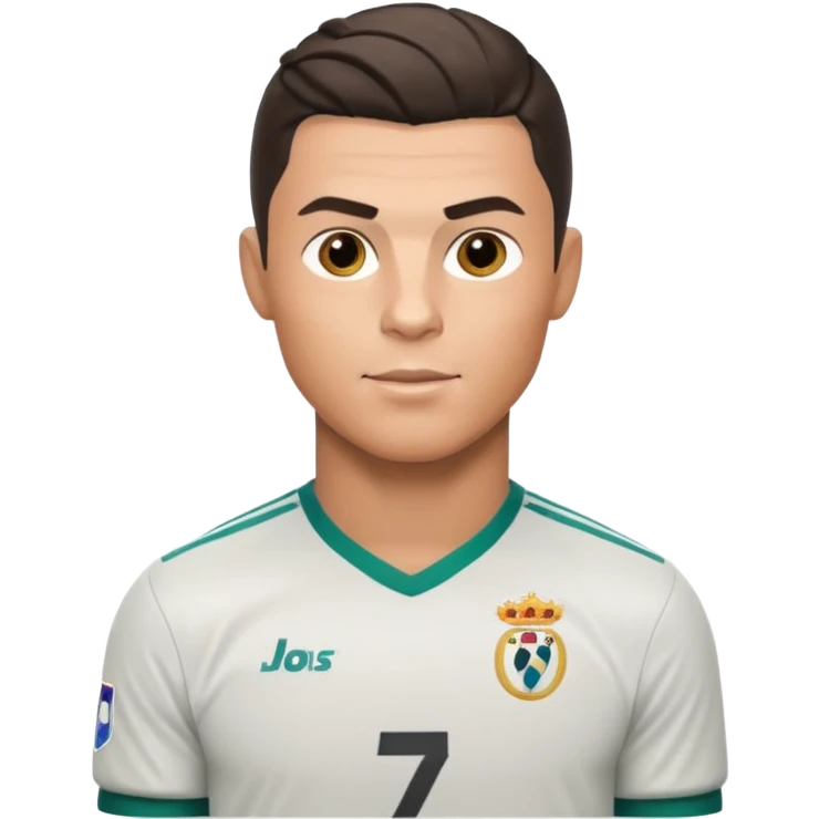 Cristiano Ronaldo emoji with characteristic hairstyle, confident expression, wearing football jersey emoji