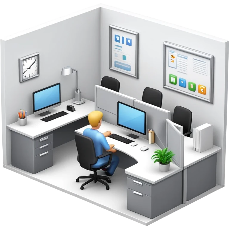generate realistic detailed office with humans inside in 3d style emoji