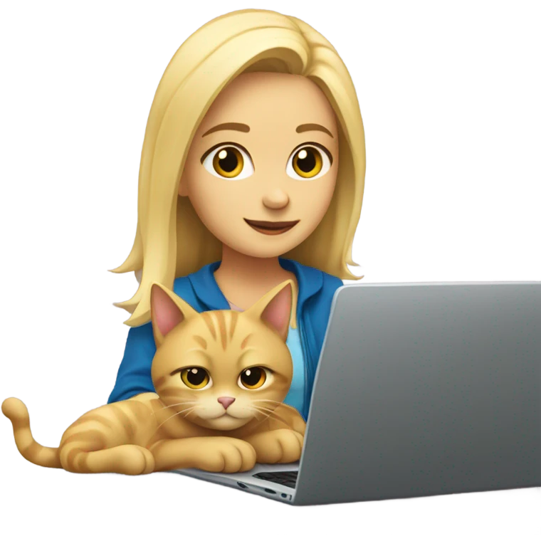 Blonde girl with cat and a laptop emoji