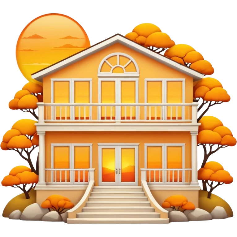 villa with big windows and sunset glow in yellow and orange emoji