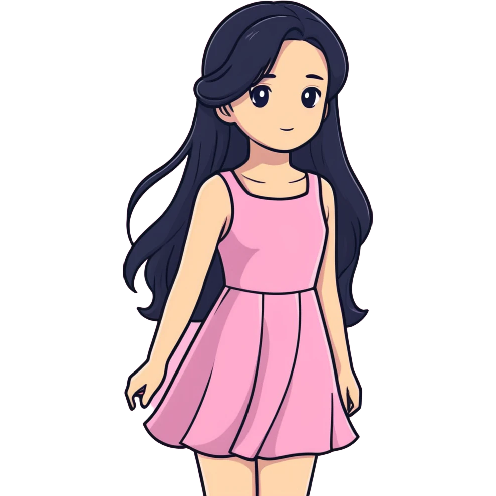 Girl with dark long hair, pink dress emoji