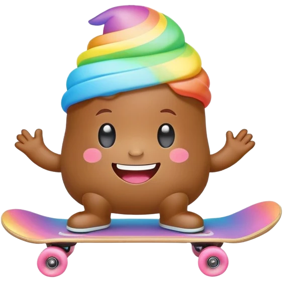 rainbow kawaii Poop skateboarding  emoji