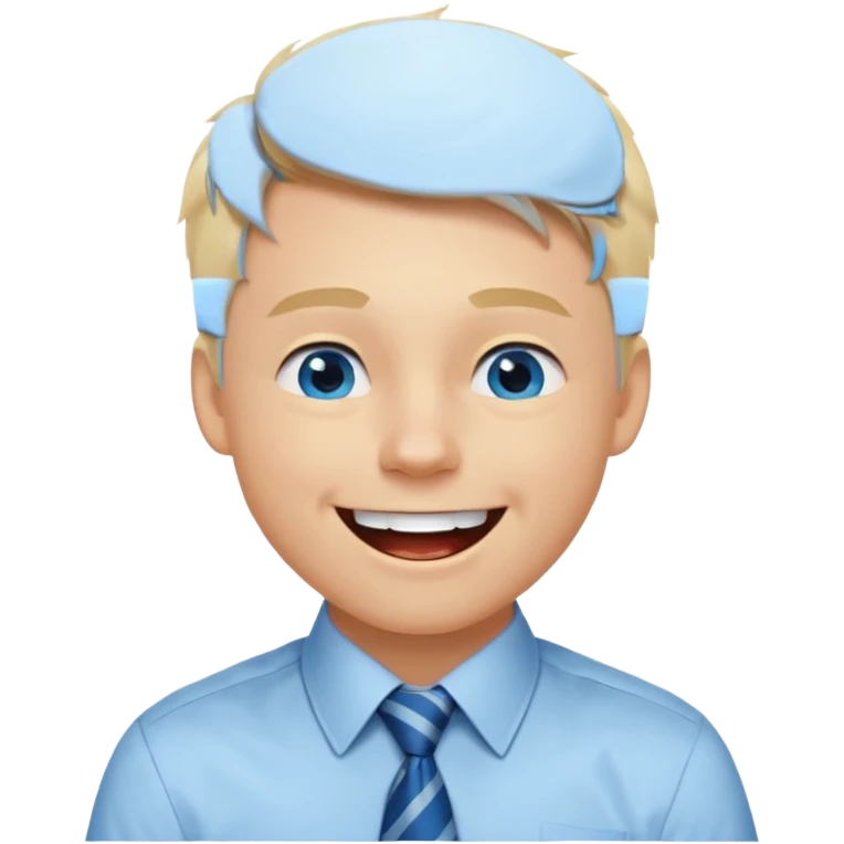 A young guy with blonde hair and blue eyes that looks masculine. make him wear a shirt with a tie. he is danish. He is laughing extremely hard. More extreme expression emoji