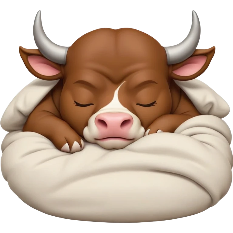 meme-worthy-cute-sleeping-domestic-bull-portrait-emoji,-head-resting-peacefully-with-a-contented-smile,-showcasing-a-robust,-muscular-build-and-a-luxuriously-soft-coat,-eyes-gently-closed-in-serene,-restful-slumber,-simplified,-solid-brown emoji
