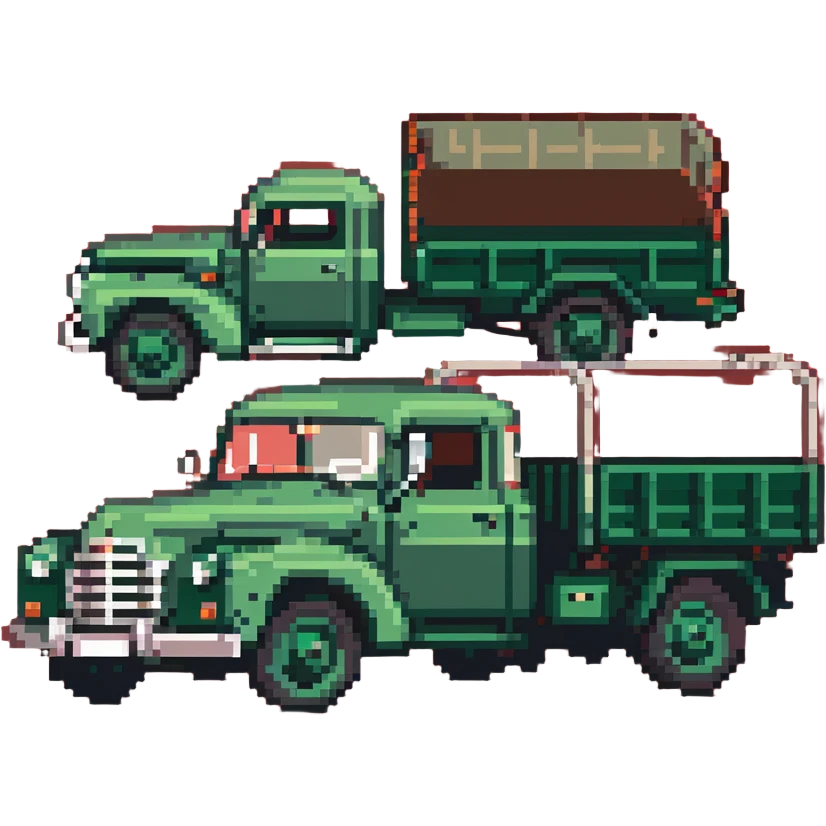 ZIL 130 Soviet truck with green cabin and flatbed, vintage Russian truck from 1960s emoji