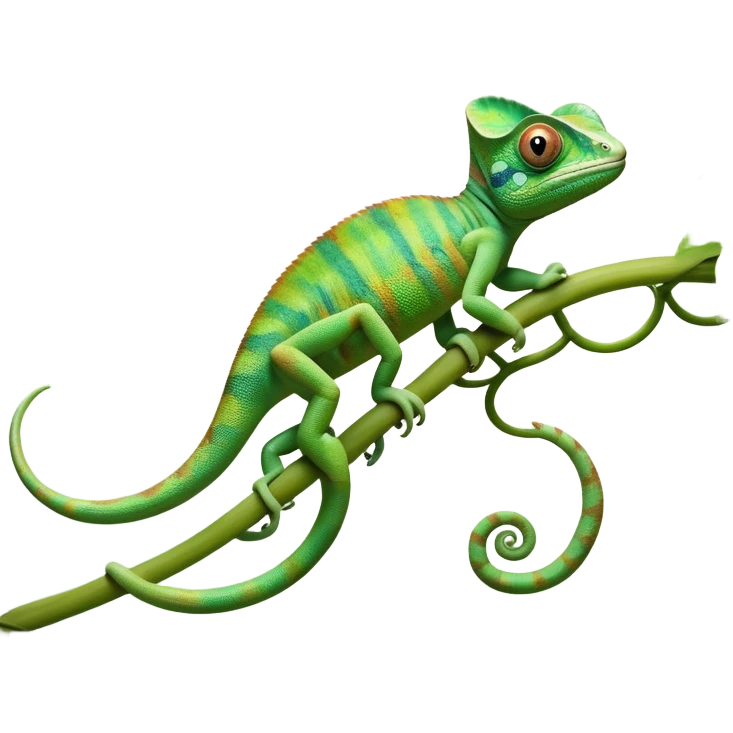 cinematic-chameleon-realistic-full-body-climbing-emoji,-slender-body-gripping-a-twisting-vine-with-prehensile-feet,-scaly-green-skin-shifting-shades-with-its-environment,-large-bulging-eyes-rotating-independently,-delicate-coiled-tail-curling-behind,-long-tongue-slightly-protruding-as-if-ready-to-strike,-simplified-yet-realistic-focused-features,-highly-detailed,-glowing-with-an-ethereal-forest-light emoji