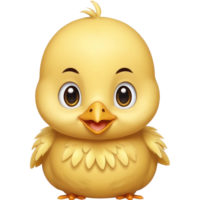 Cute baby chick named Lex, smiling with big shiny eyes, soft yellow feathers, round head, very adorable emoji style emoji