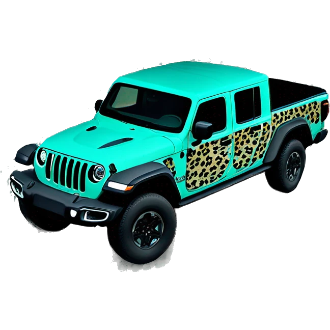 Realistic Full length teal leopard print pattern overlay on Jeep Gladiator truck. emoji