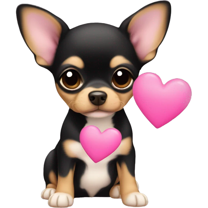black & tan chihuahua puppy with a pink heart emoji