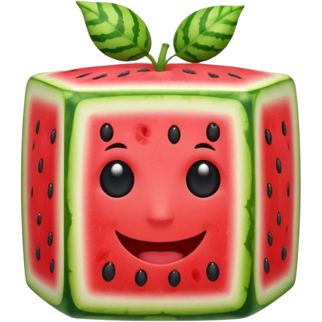 A cube water melon  with  face emoji