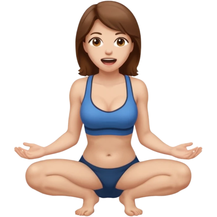 Caucasian Woman brown hair. Mouth open. Not smiling. Very Large chest.. no shirt. Kneeling emoji