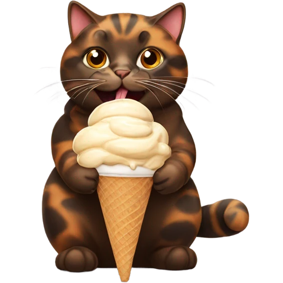 Fat Tortishell cat eating ice cream emoji