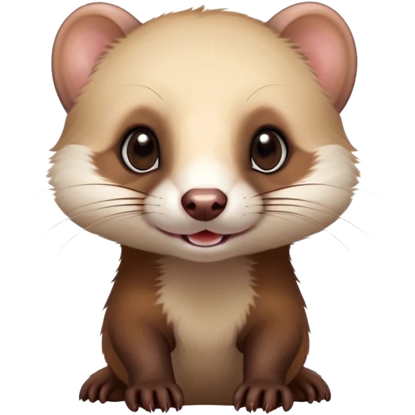 Cinematic Cute sable ferret Portrait Emoji, Head tilted playfully, with an elongated, flexible body and a characteristically curious expression, featuring a short, pointed snout, bright, sparkling eyes, and soft fur in warm brown and cream tones, Simplified yet irresistibly adorable features, highly detailed, glowing with a warm, friendly glow, high shine, affectionate and lively, stylized with a touch of whimsical mischief, soft glowing outline, capturing the essence of a fun-loving and mischievous sable ferret that feels like it could scamper straight into your heart! emoji