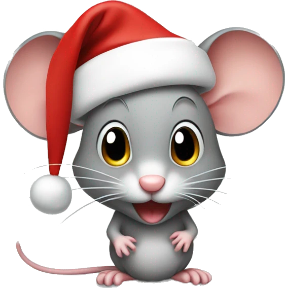 A mouse with a Santa hat on indoors emoji