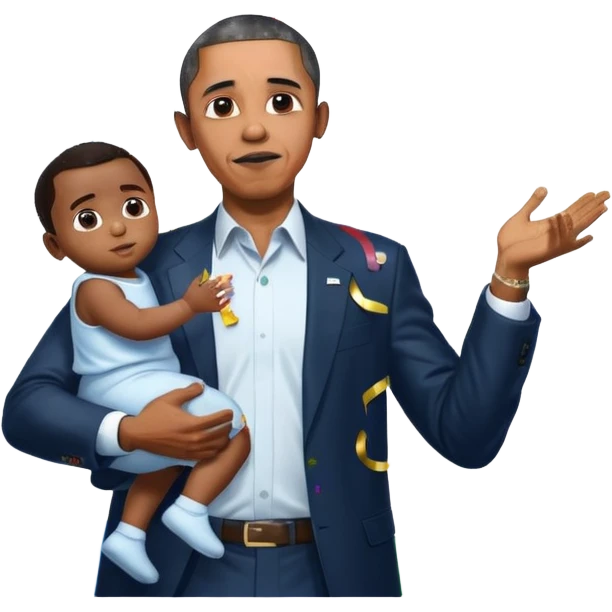 Diddy holding baby oil at a party with balloons and confetti and banners oiled up Obama have dih emoji