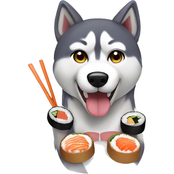 Husky eating sushi wearing a bikini emoji