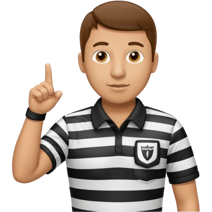 A calm referee with striped shirt, pointing clearly toward the field wearing whistle  emoji