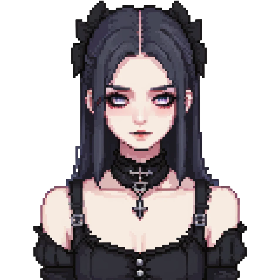gothic femboy with wide shoulders, small chest, dark clothes and makeup emoji