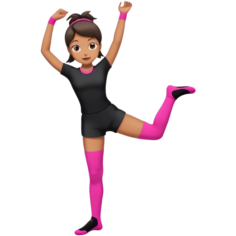 girl stretching in black form and pink socks  emoji