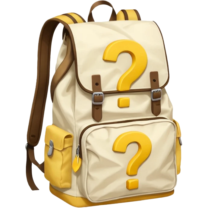 crumbled White backpack with yellow questions mark boxes stuffed in it emoji