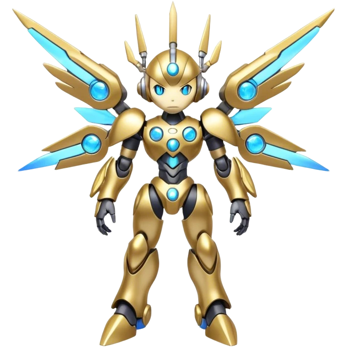 Shiny Cute Futuristic Mechanical Glossy Celestial Godly Divine Metal-Cyborg-Fakemon-Pokemon-Digimon-Spectrobes-fusion, full body emoji