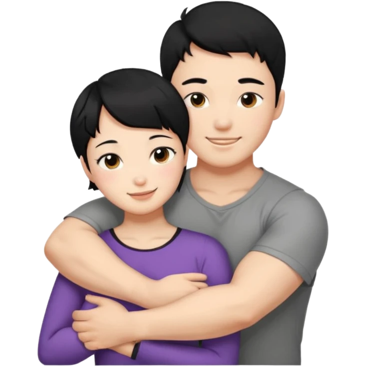 buff korean Man black hair hugging girl with black pixie cut  emoji