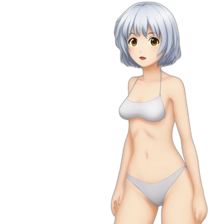 bottom to top view rei ayanami nue, full-body, short-hair, teen, enfant, bikini emoji