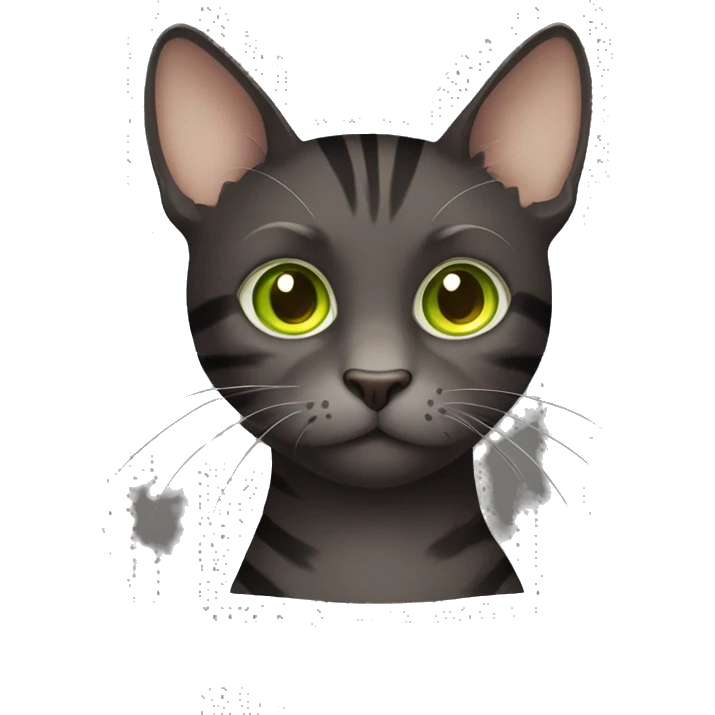 dark brown sitten cat with dark grey and light grey stripes with yellowish green eyes  emoji