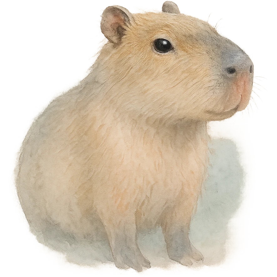 realistic photo of a cute capybara looking to the side, soft-edged, light watercolor effect emoji