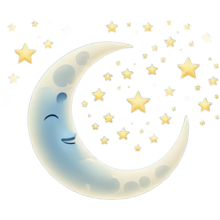 "Peaceful crescent moon in a starry night sky with soft glow, no people" emoji