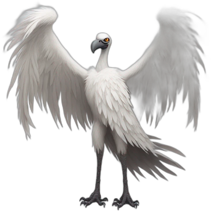 Tall slender snow tall monster with vulture face in long white feathers emoji