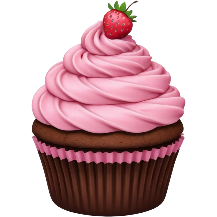 Chocolate cupcake with pink strawberry frosting emoji