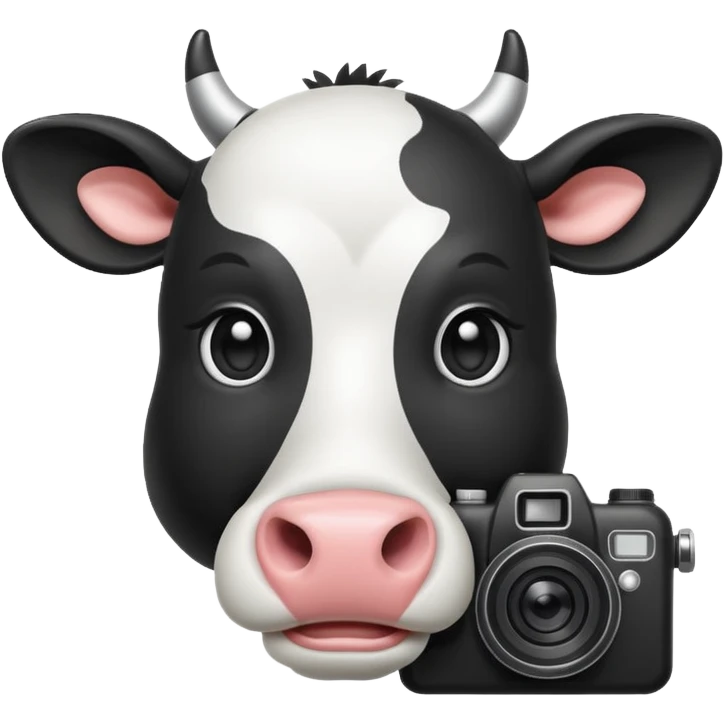 cartoon cow's head with camera emoji